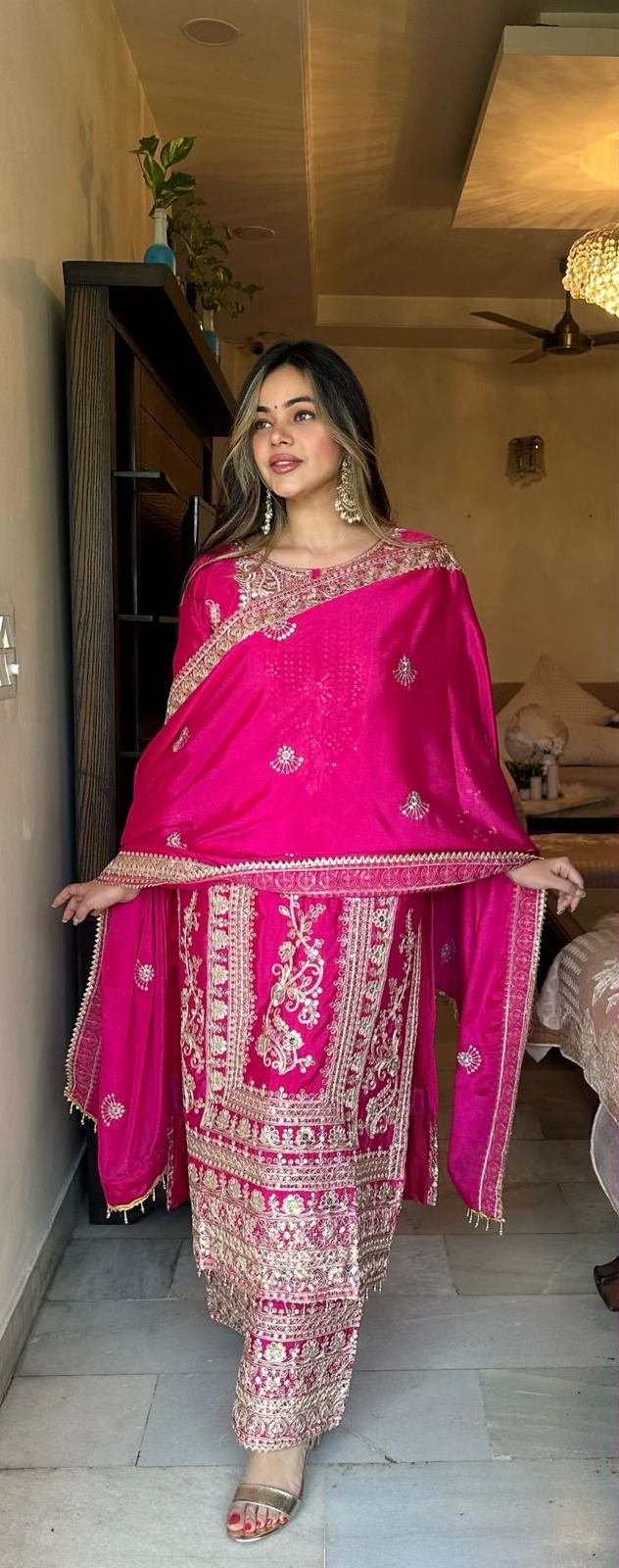 designer pink chinon pakistani straight...