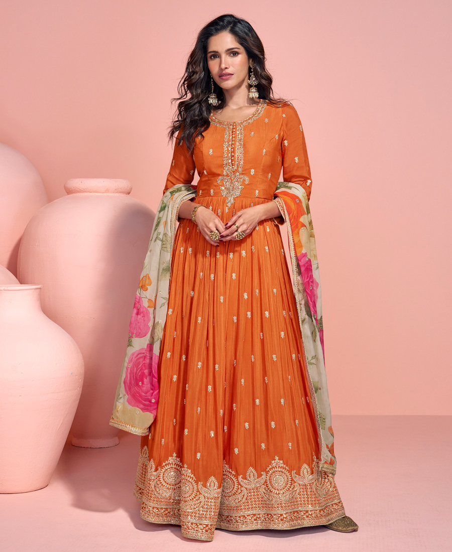 summer special orange chinon anarkali se...
