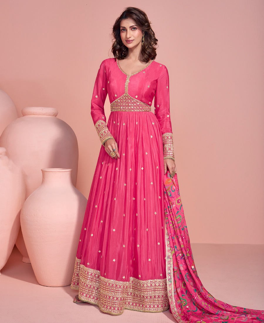 summer special pink chinon anarkali set...