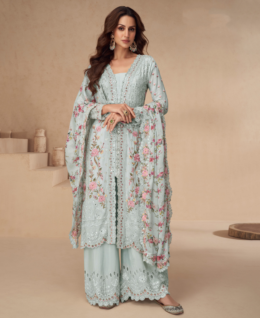 Designer Sky Blue Summer Wear Chinon Pak...
