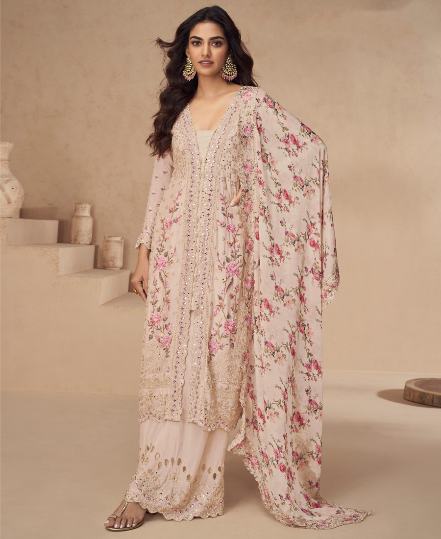 Designer Sky Blue Summer Wear Chinon Pak...