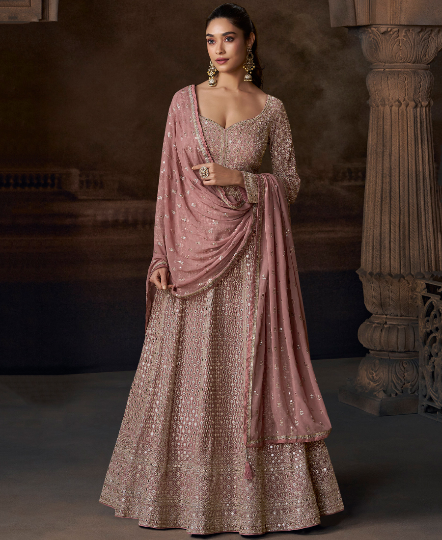 New Chinon Beige Anarkali Suit For Women...