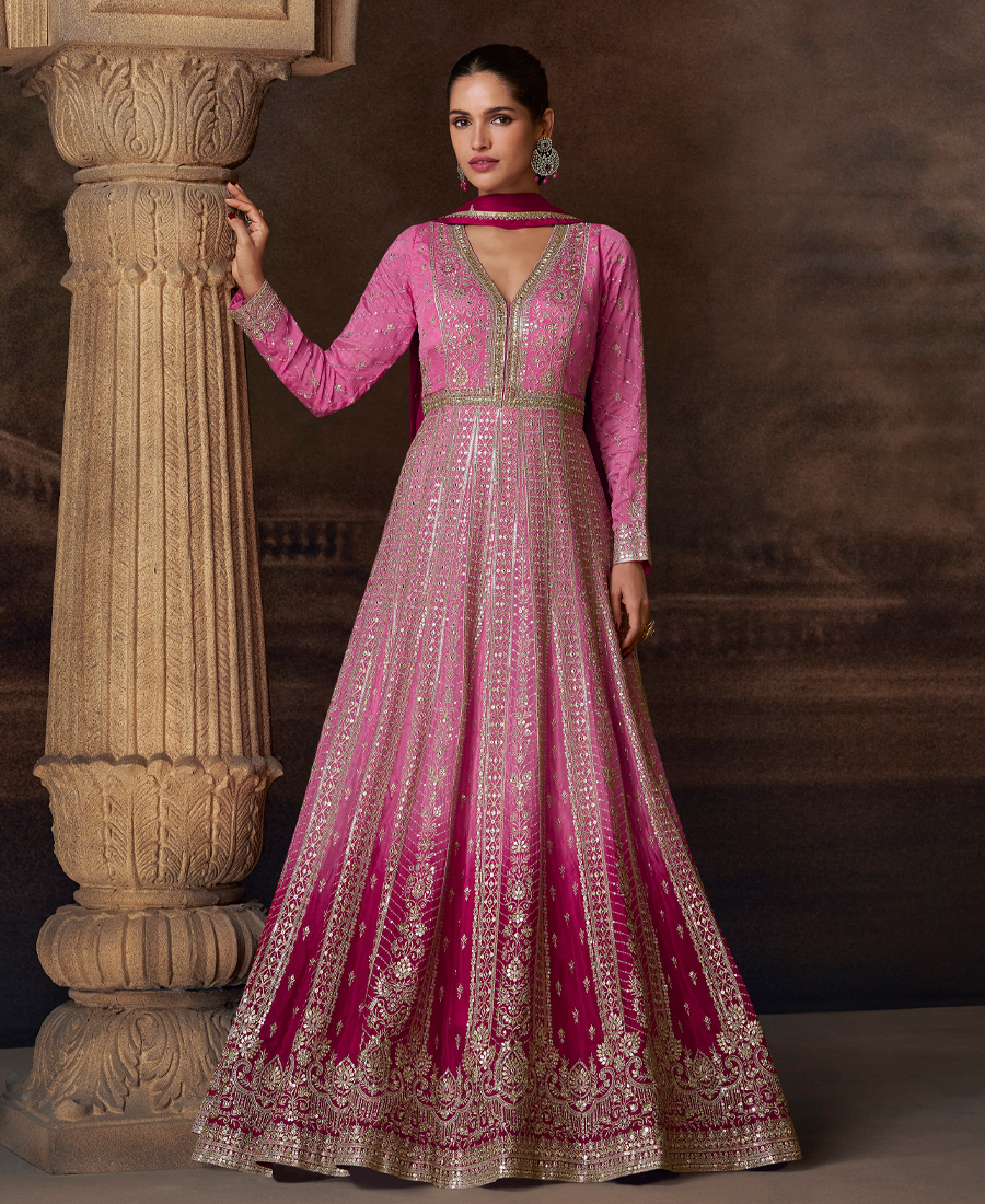 New Chinon Pink Anarkali Suit For Women...