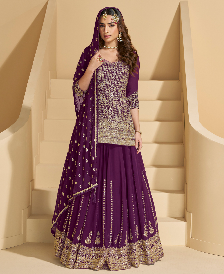Purple Georgette Lehenga Suit For Women...
