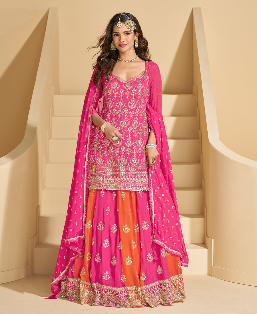 Pink Georgette Sharara Suit For Women Et...