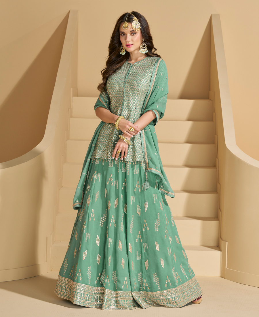 Sky Blue Georgette Sharara Suit For Wome...