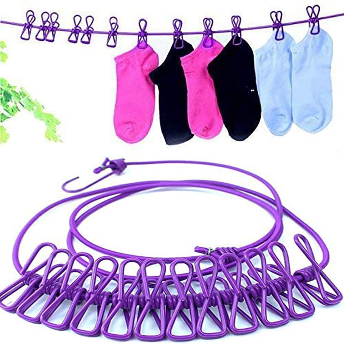 Qawvler Clothesline Stretchable Rope wit...