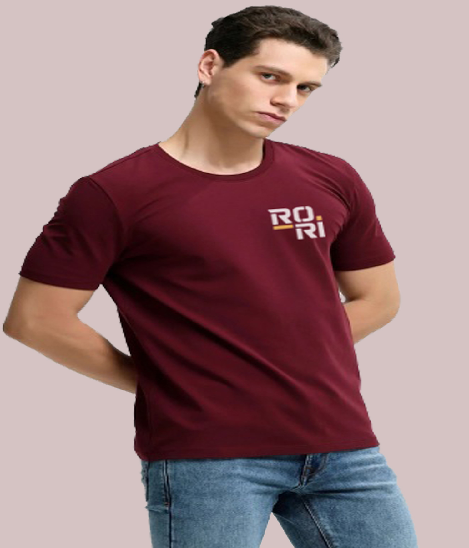 RORI Men's Cherry Brown Pure Cotton T-Sh...