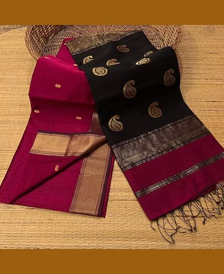 Handloom Maheshwari Saree – Soft Cotton...