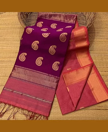 Handloom Maheshwari Saree – Soft Cotton...