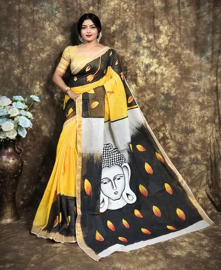 Kerala Cotton Hand-Painted Saree – Artis...
