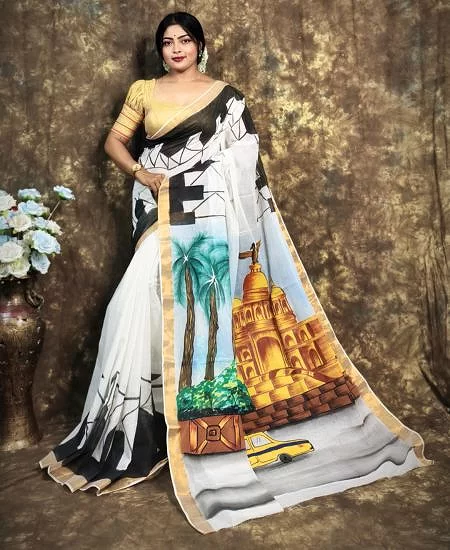 Kerala Cotton Hand-Painted Saree – Artis...