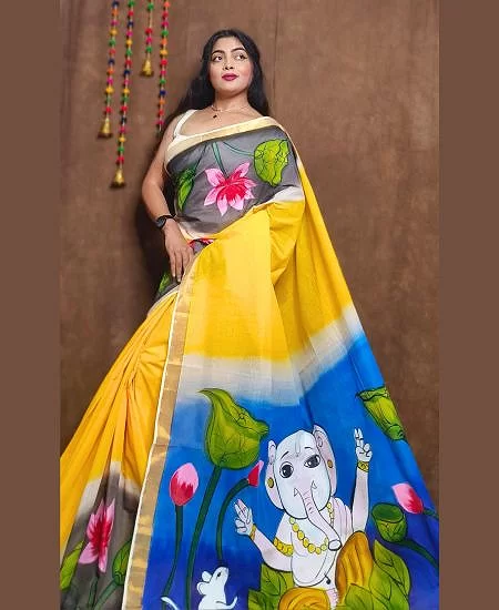 Kerala Cotton Hand-Painted Saree – Artis...