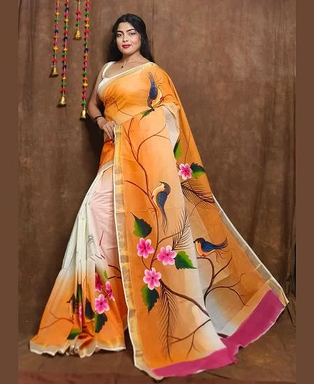 Kerala Cotton Hand-Painted Saree – Artis...