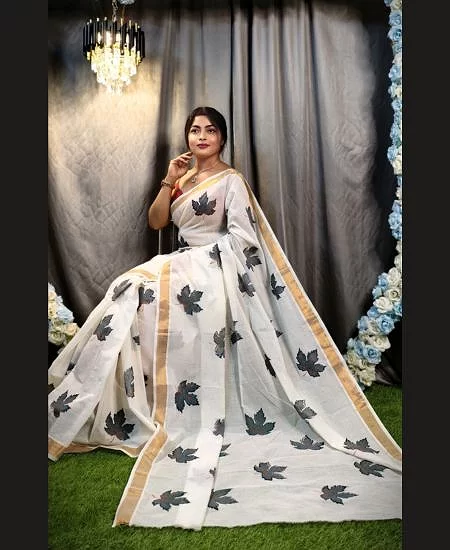 Kerala Cotton Hand-Painted Saree – Artis...