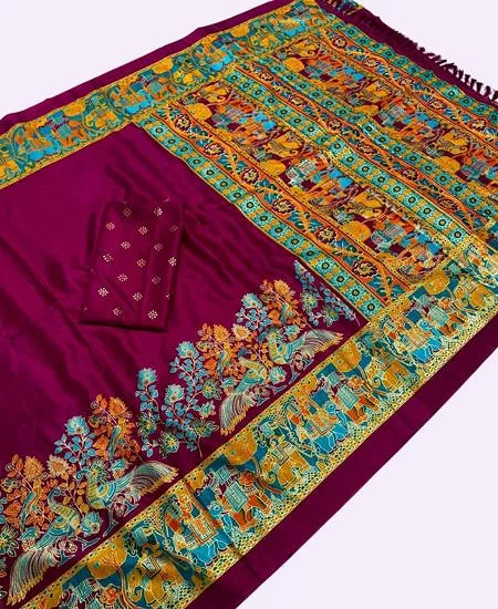 Premium Dola Silk Saree – Golden Print E...