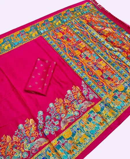 Premium Dola Silk Saree – Golden Print E...