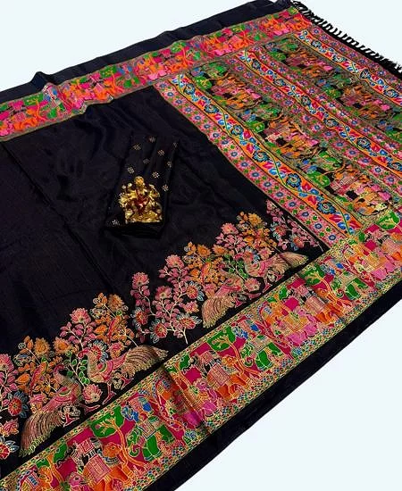 Premium Dola Silk Saree – Golden Print E...