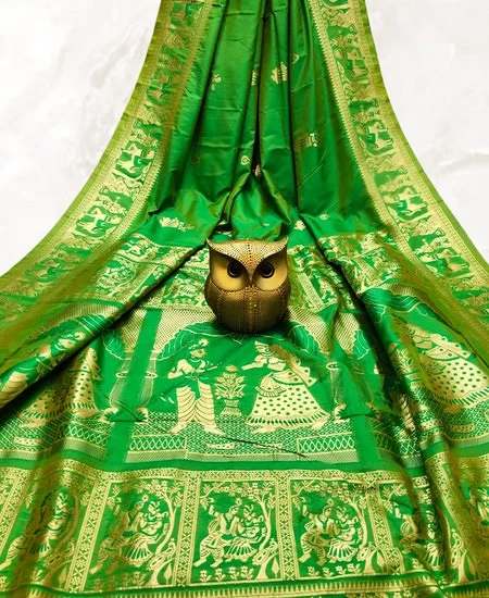 Dual Tone Bishnupuri Baluchari Silk Sare...