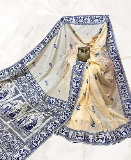 Dual Tone Bishnupuri Baluchari Silk Sare...