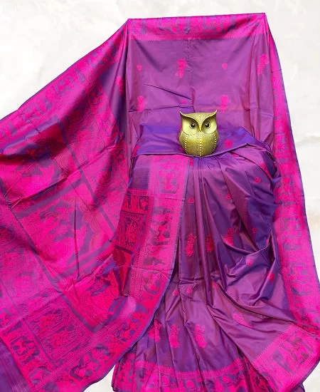 Dual Tone Bishnupuri Baluchari Silk Sare...