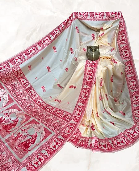 Dual Tone Bishnupuri Baluchari Silk Sare...