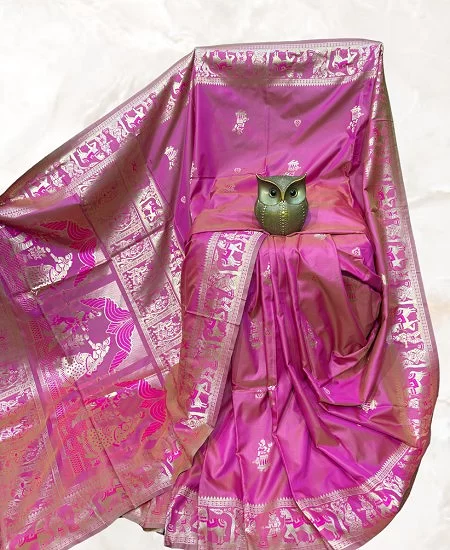 Dual Tone Bishnupuri Baluchari Silk Sare...