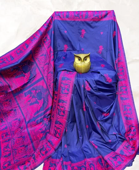 Dual Tone Bishnupuri Baluchari Silk Sare...