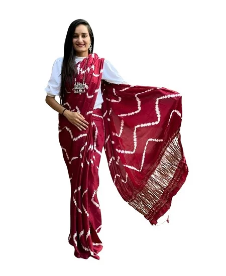Printed Tassar Saree / Hand Tie & Dye Ba...