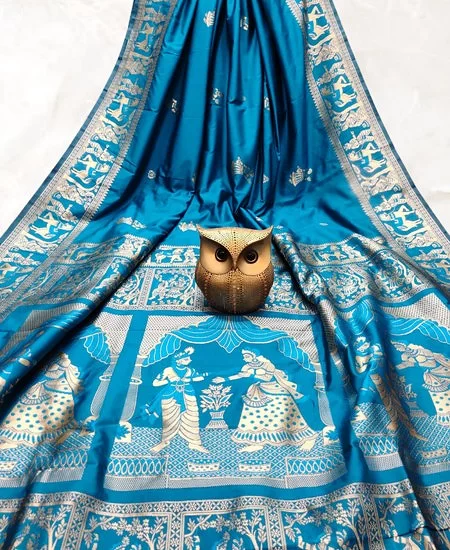 Dual Tone Bishnupuri Baluchari Silk Sare...