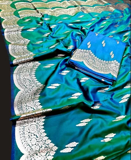 Dual Tone Pure Katan Silk Saree – Glossy...