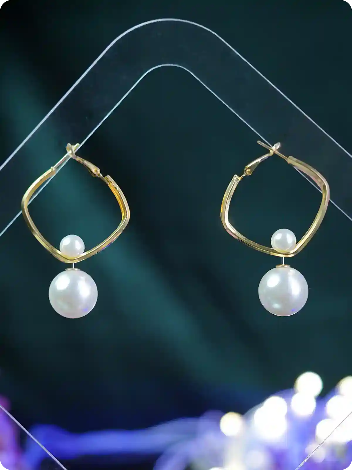 Elegant Pearl Drop Gold Plated Hoop Earr...