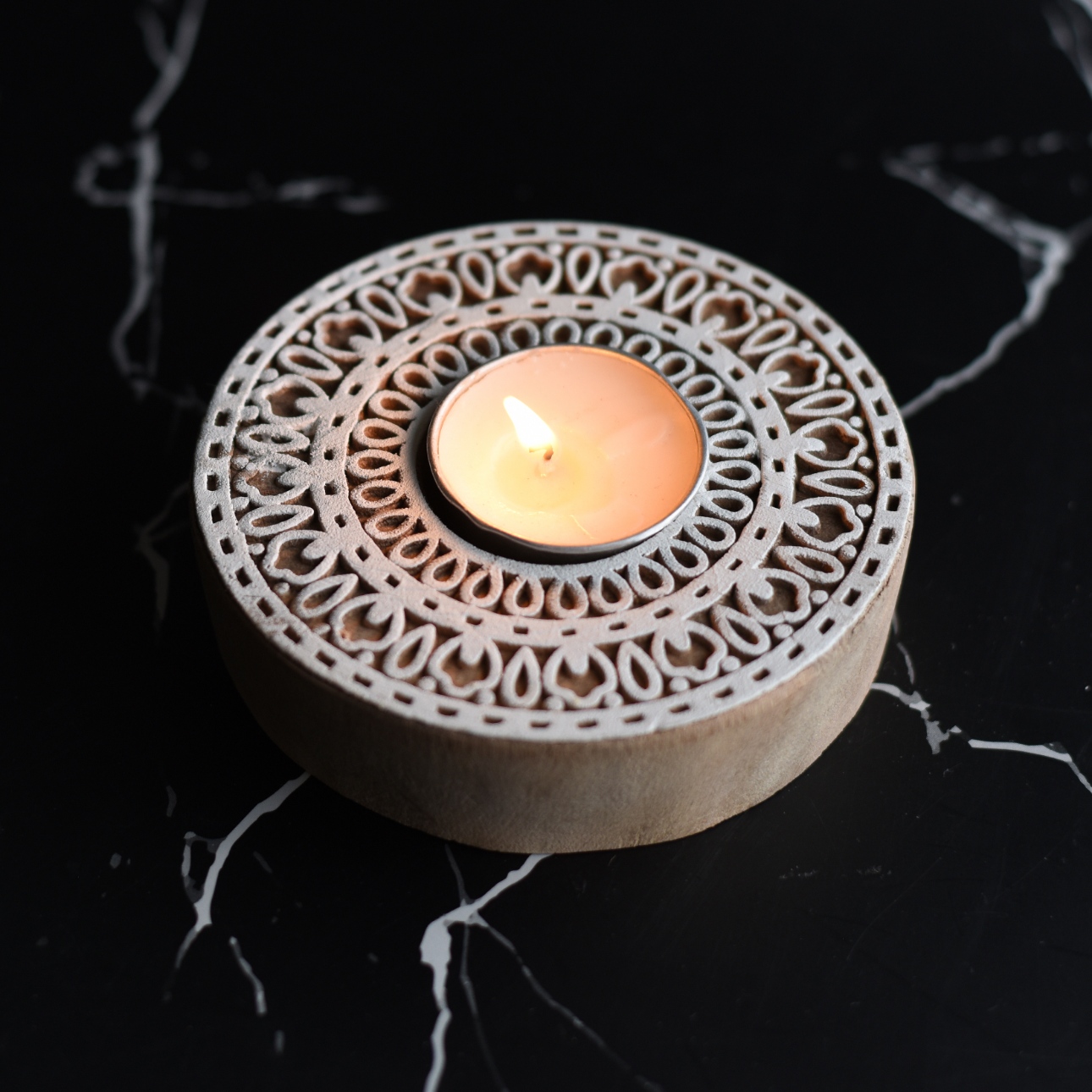 Rangoli Wooden T- Light Holder