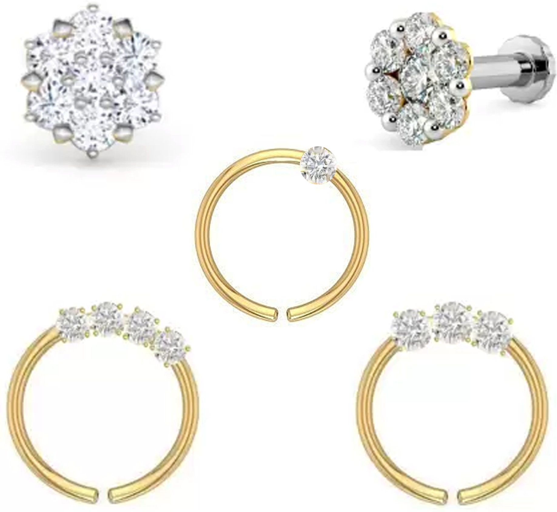 Combo Set: Nose Rings (1, 3, 4) & Nose P...