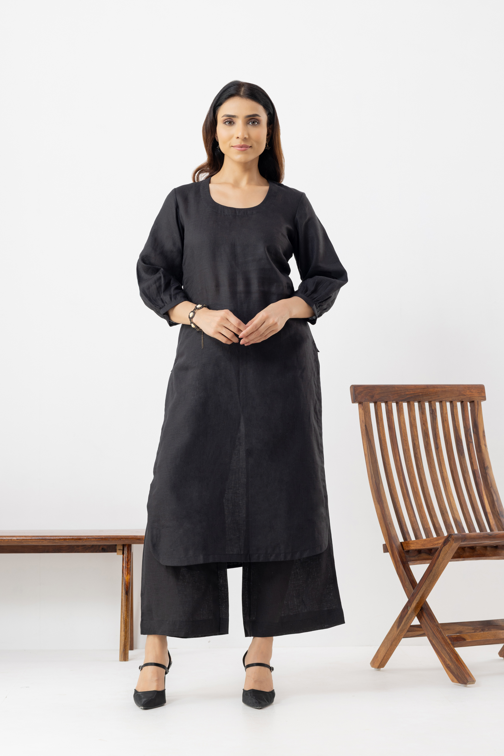 Black Straight Kurta Set for Women