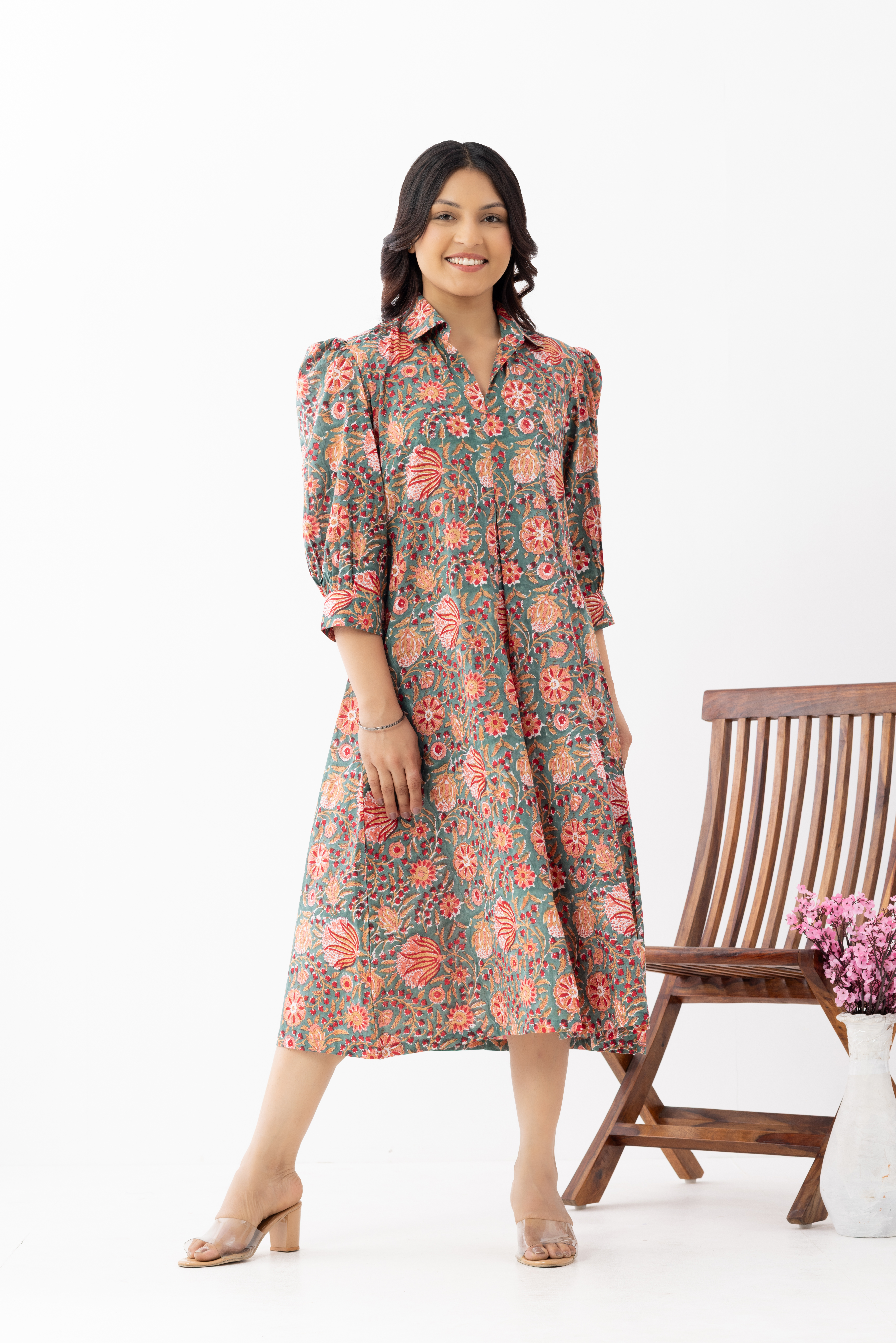 Vintage-Inspired Multicolor Floral A-Lin...