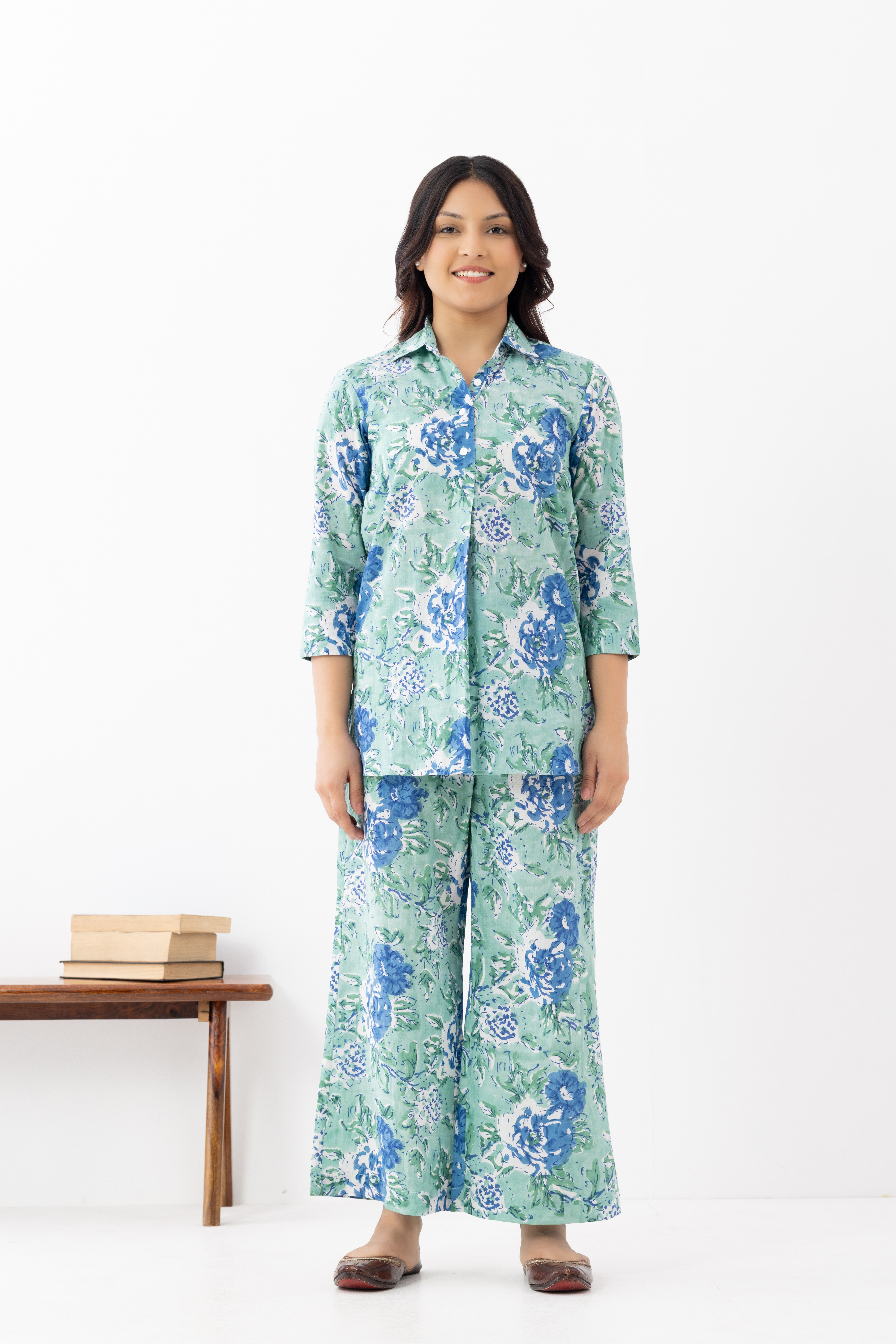 Mint Green Floral Cotton Co-ord Set for...