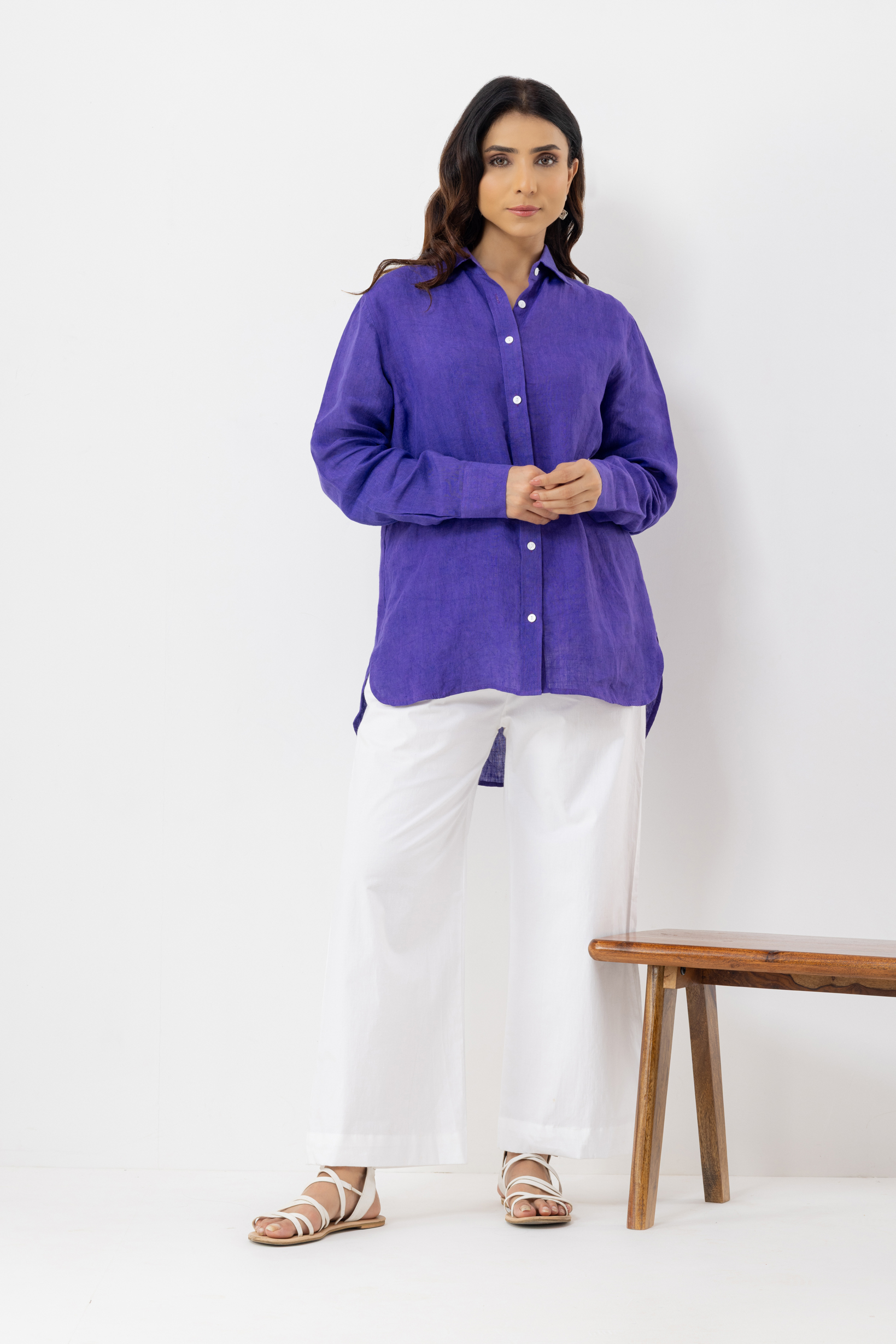 Women’s Solid Purple Linen Shirt
