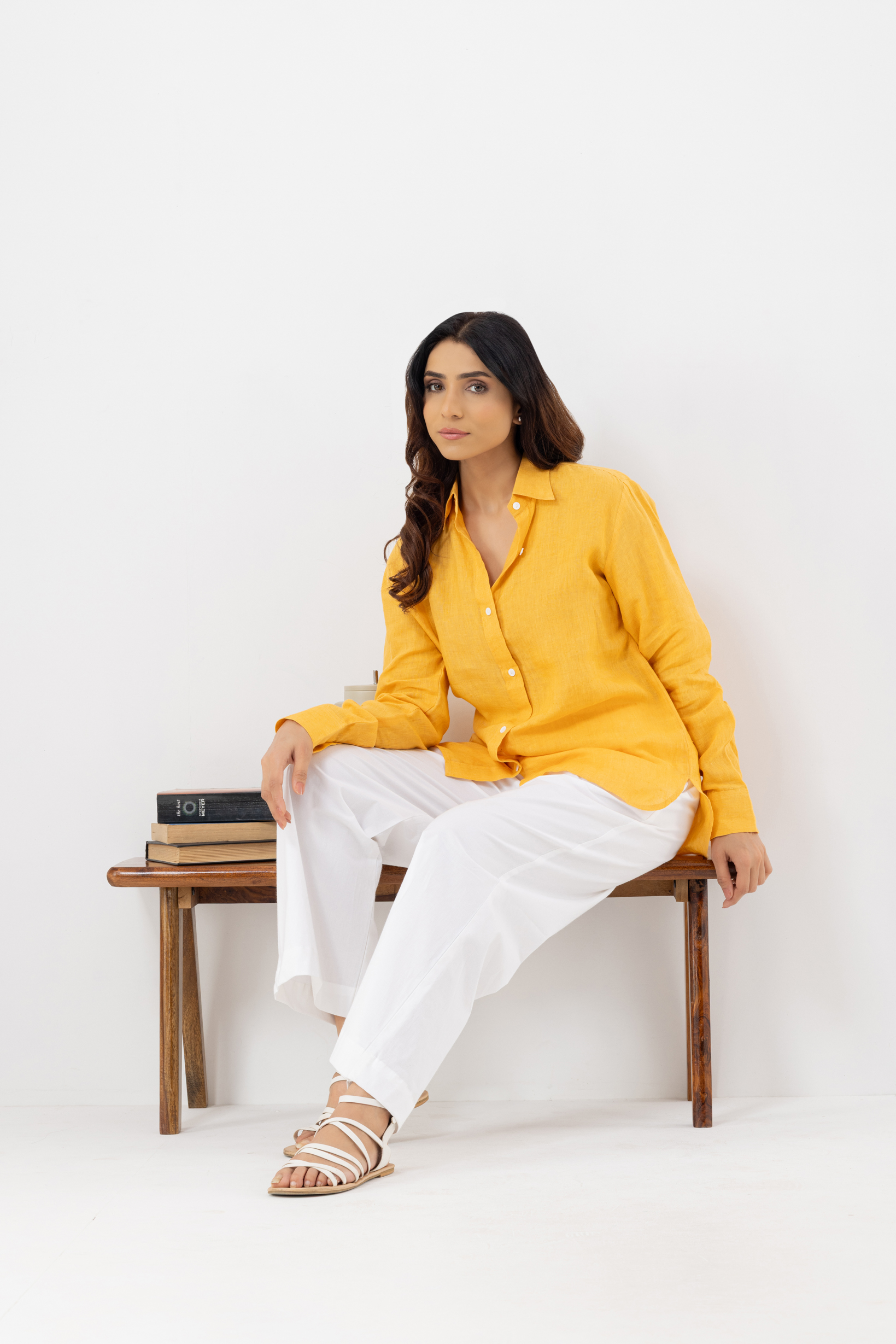 Bright Yellow Linen Shirt for Women