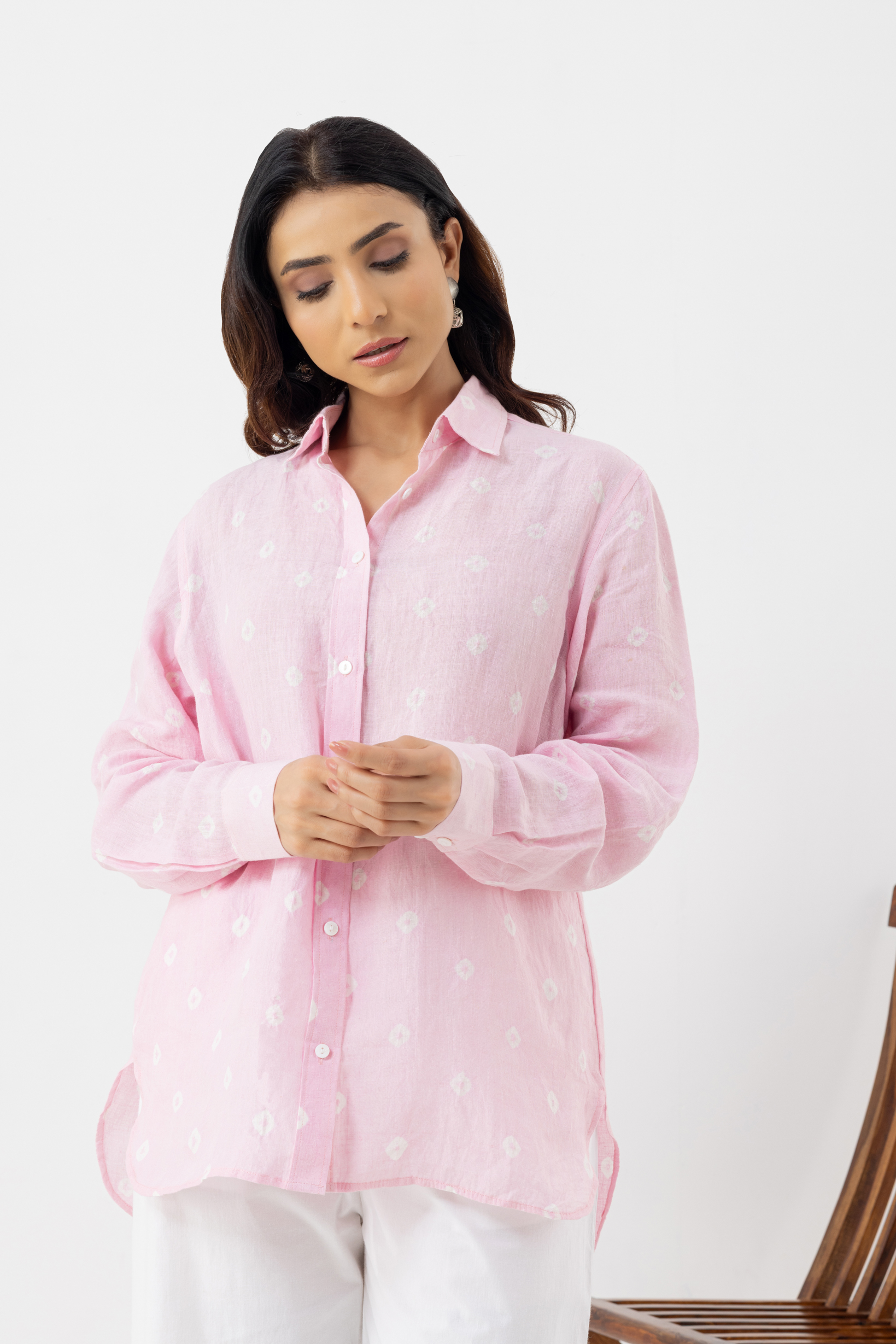 Women's Light Pink Floral Cotton Shirt