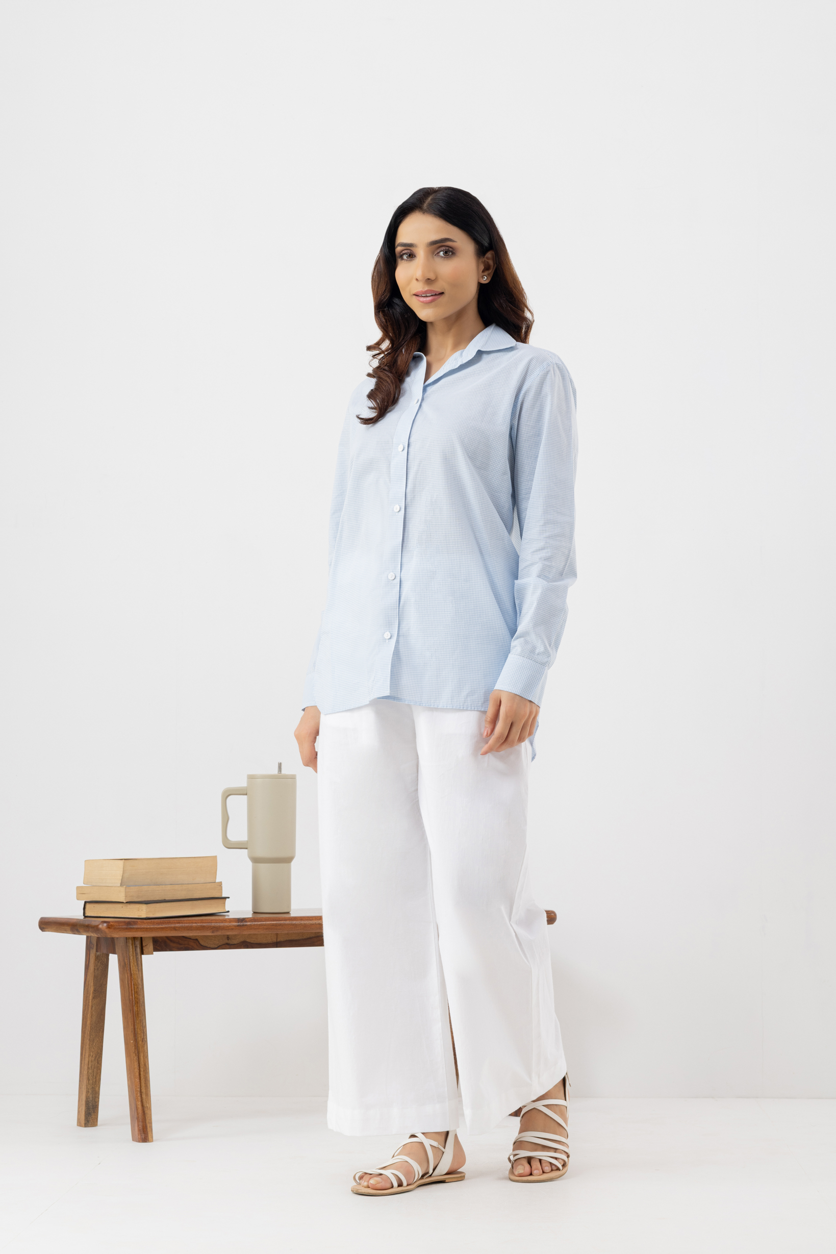 Women’s Blue & White Striped Linen Shirt