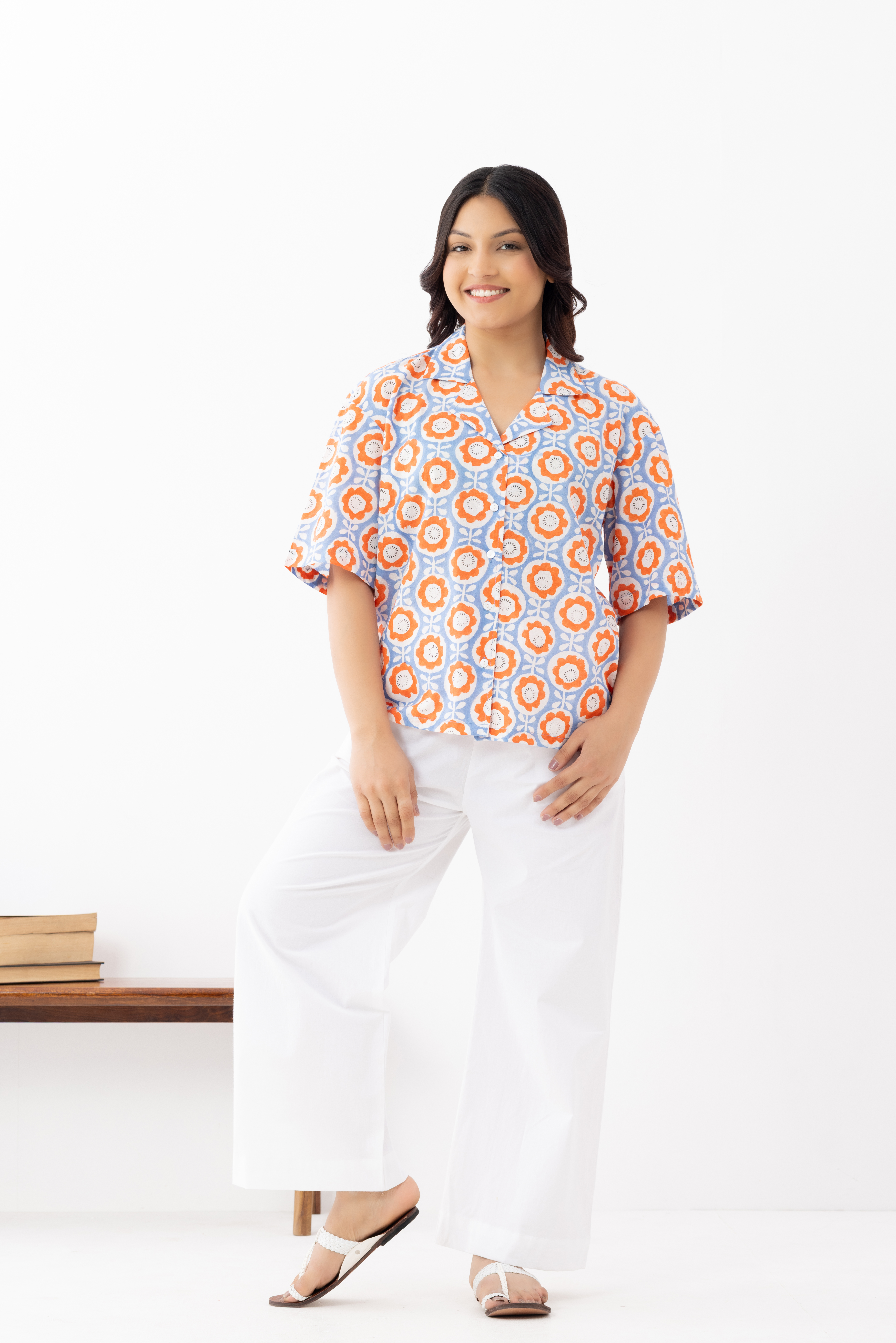 Women's Retro Floral Cotton Shirt – Oran...