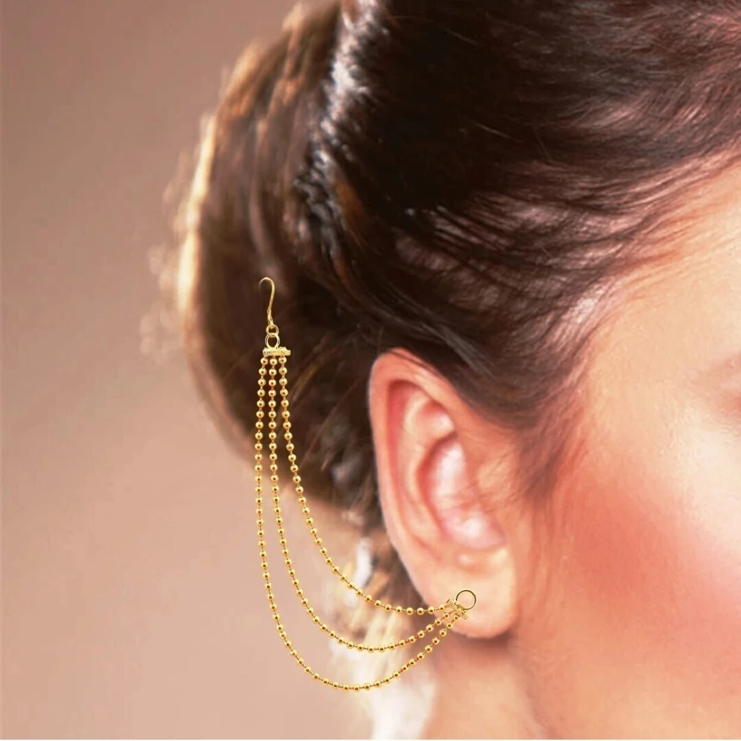 Golden Jhumka Ear Chain Hair Accessory F...
