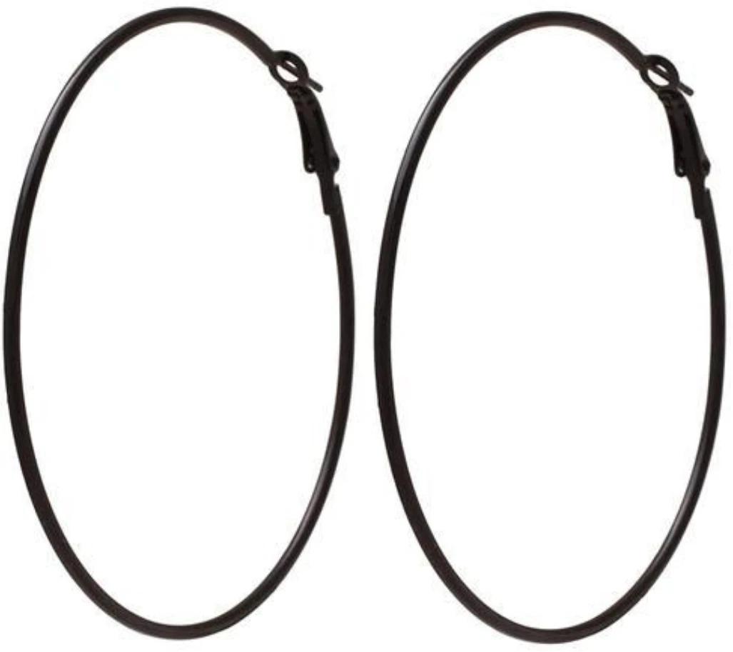 BLACK Gol Hoop Earrings Big Size Alloy E...