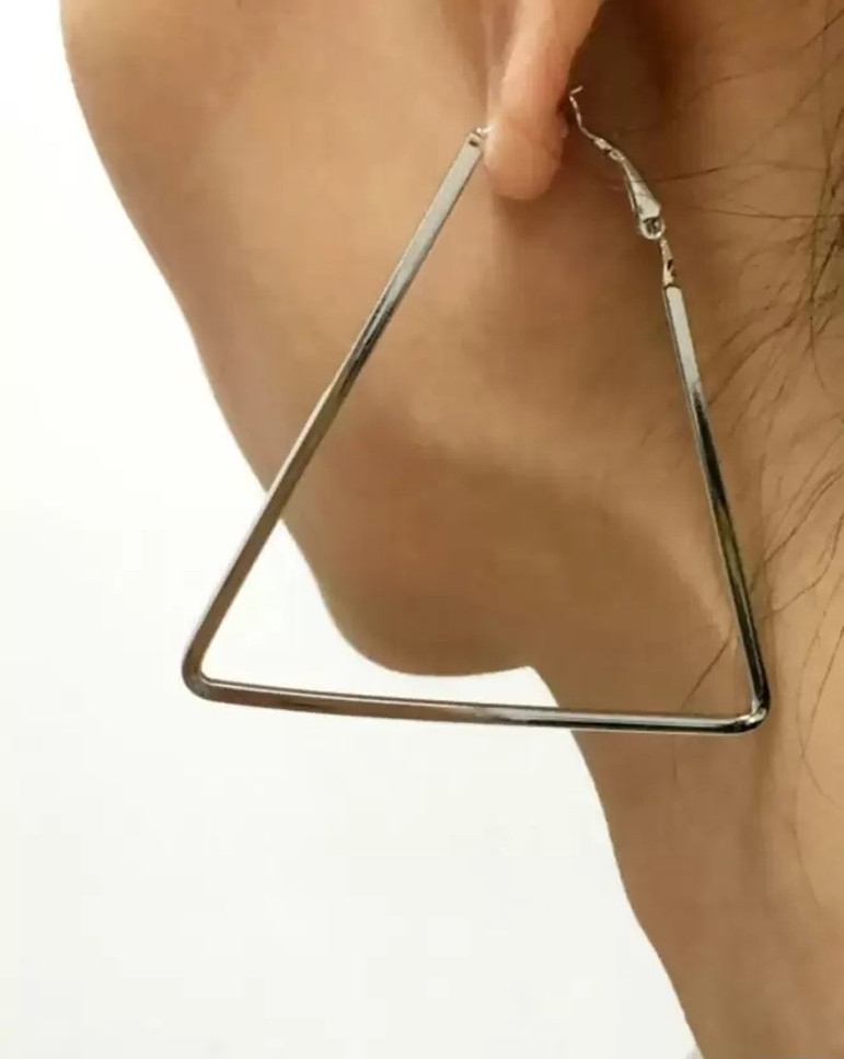 Silver TRINGLE SHAPED Hoop Earrings Allo...