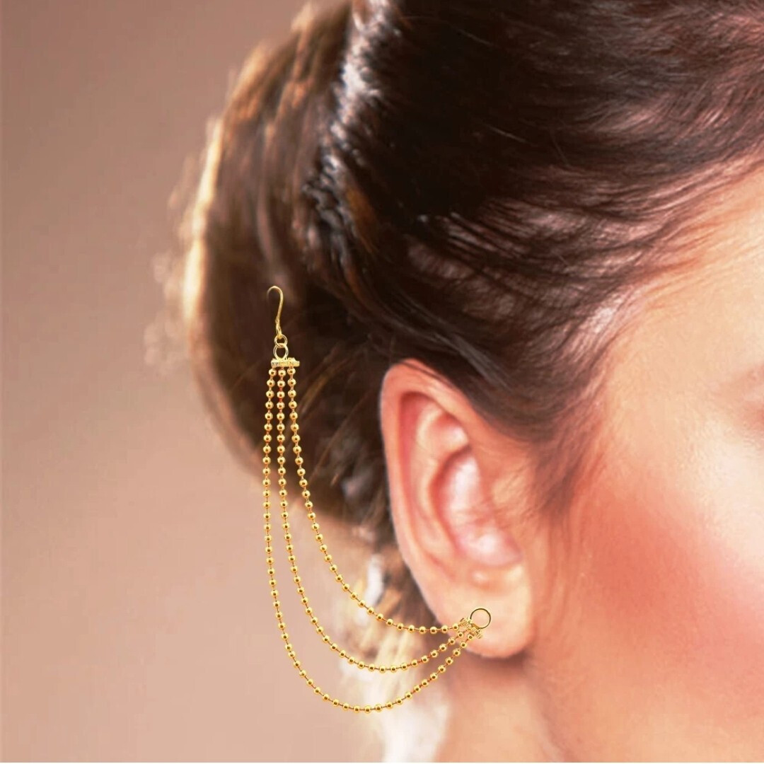 Golden Jhumka Ear Chain Hair Accessory F...