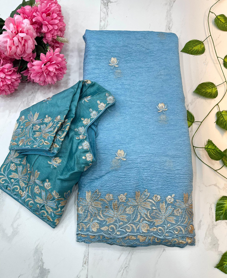 Rich Look Candy Crush Sky Blue Embroider...