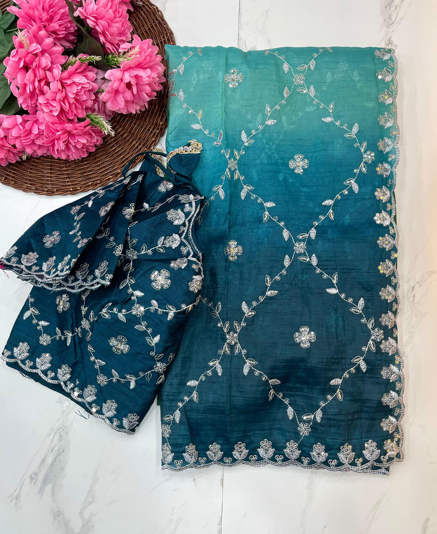 New Ombre Pattern Blue Crush Silk Saree...