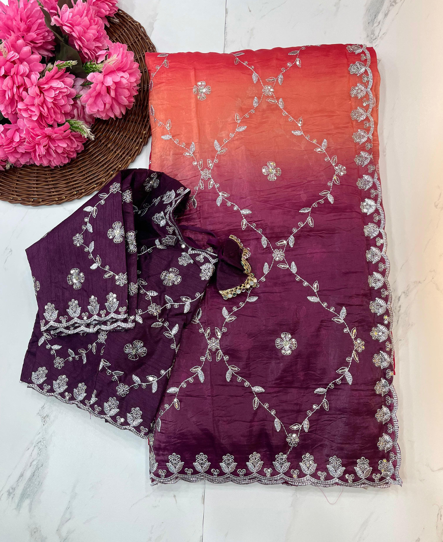 New Ombre Pattern Purple Crush Silk Sare...
