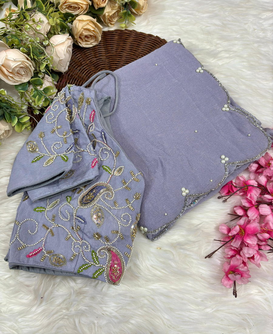 Beautiful Lavender Crunchy Silk Saree Fo...